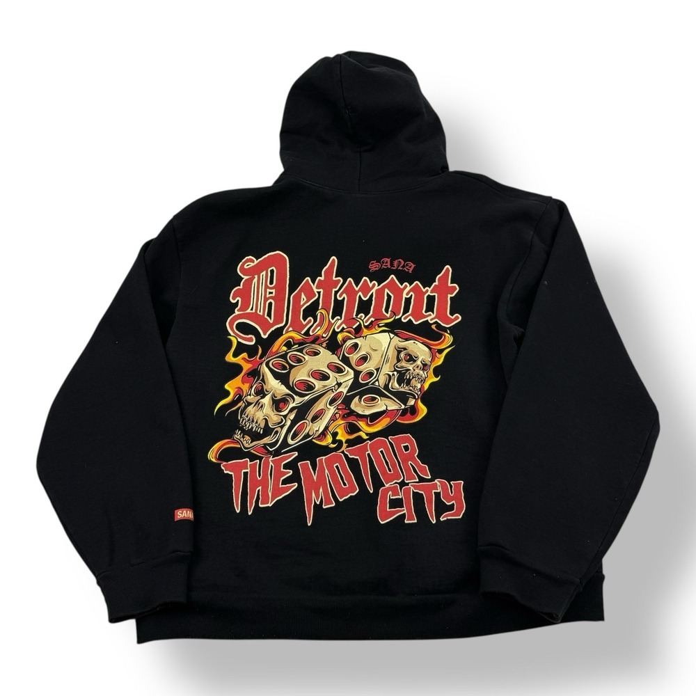 SANA Detroit Black Cotton Hoodie Motor City Dice Graphic Men's‎ Size Large